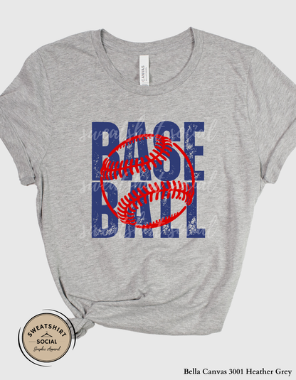 Baseball Graphic Shirt or Sweatshirt – Bold “Base Ball” Distressed Game Day Tee (Adult Sizes S–2XL)