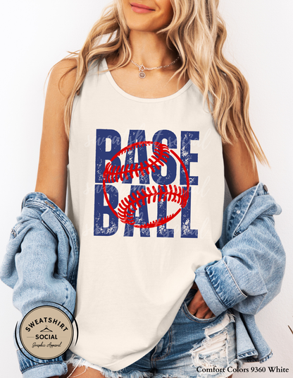 Baseball Graphic Shirt or Sweatshirt – Bold “Base Ball” Distressed Game Day Tee (Adult Sizes S–2XL)
