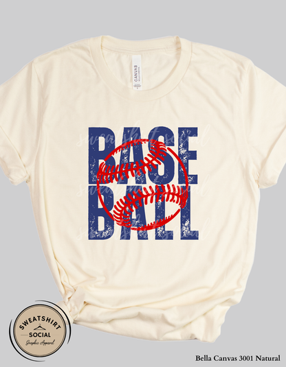 Baseball Graphic Shirt or Sweatshirt – Bold “Base Ball” Distressed Game Day Tee (Adult Sizes S–2XL)