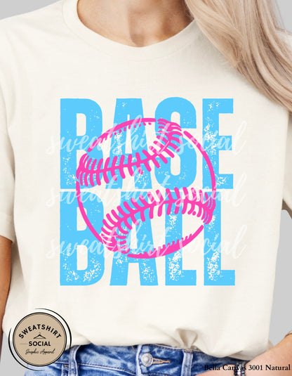 Baseball Pink Stitch Graphic Shirt or Sweatshirt – Bold Distressed Game Day Tee (Adult Sizes S–2XL)