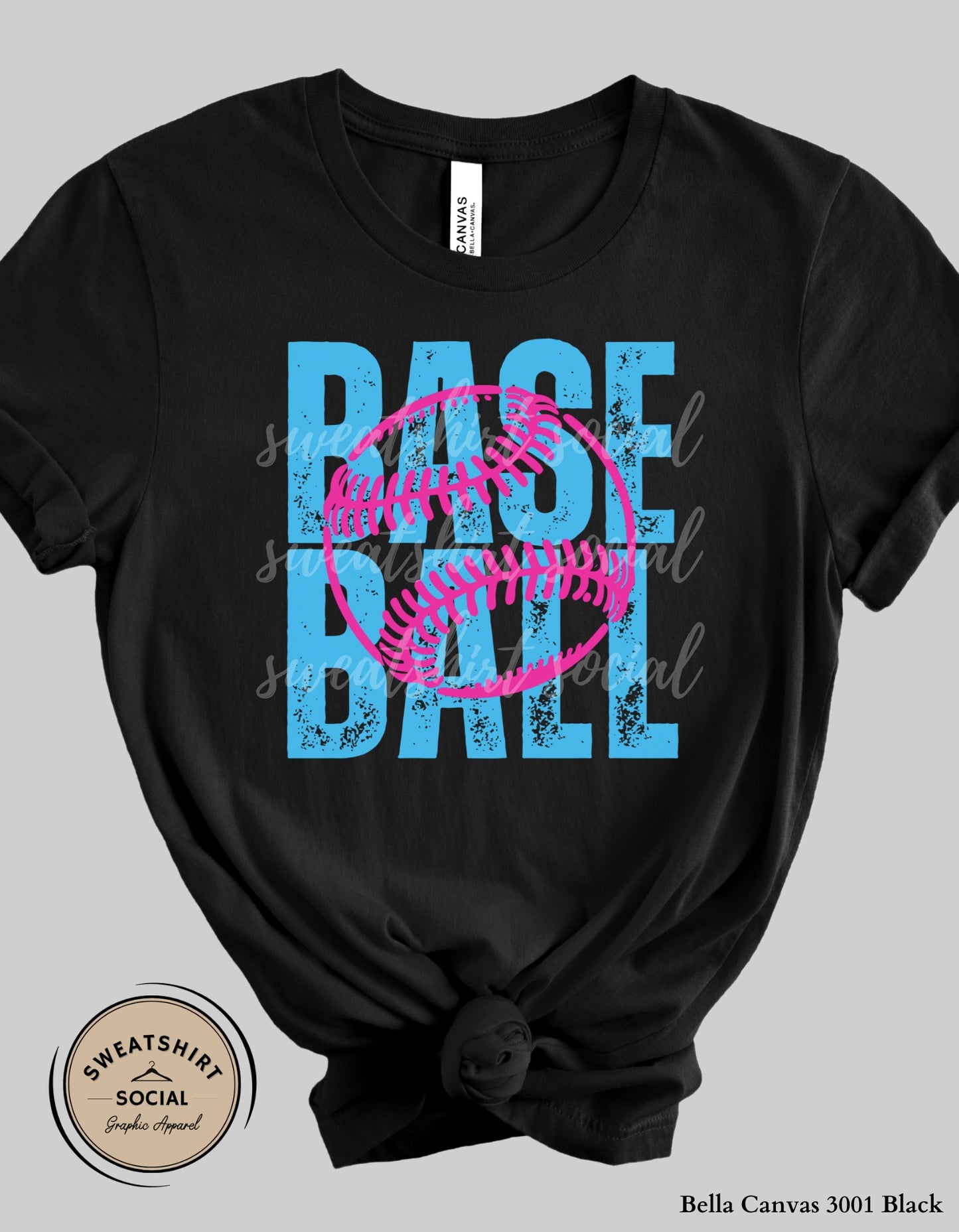 Baseball Pink Stitch Graphic Shirt or Sweatshirt – Bold Distressed Game Day Tee (Adult Sizes S–2XL)