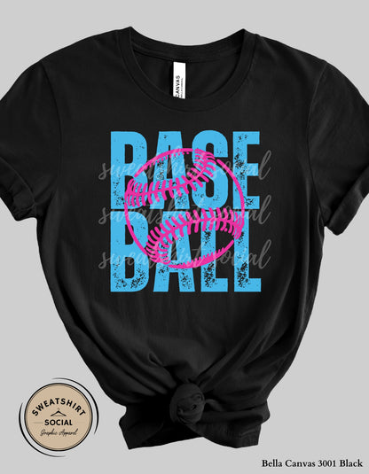 Baseball Pink Stitch Graphic Shirt or Sweatshirt – Bold Distressed Game Day Tee (Adult Sizes S–2XL)