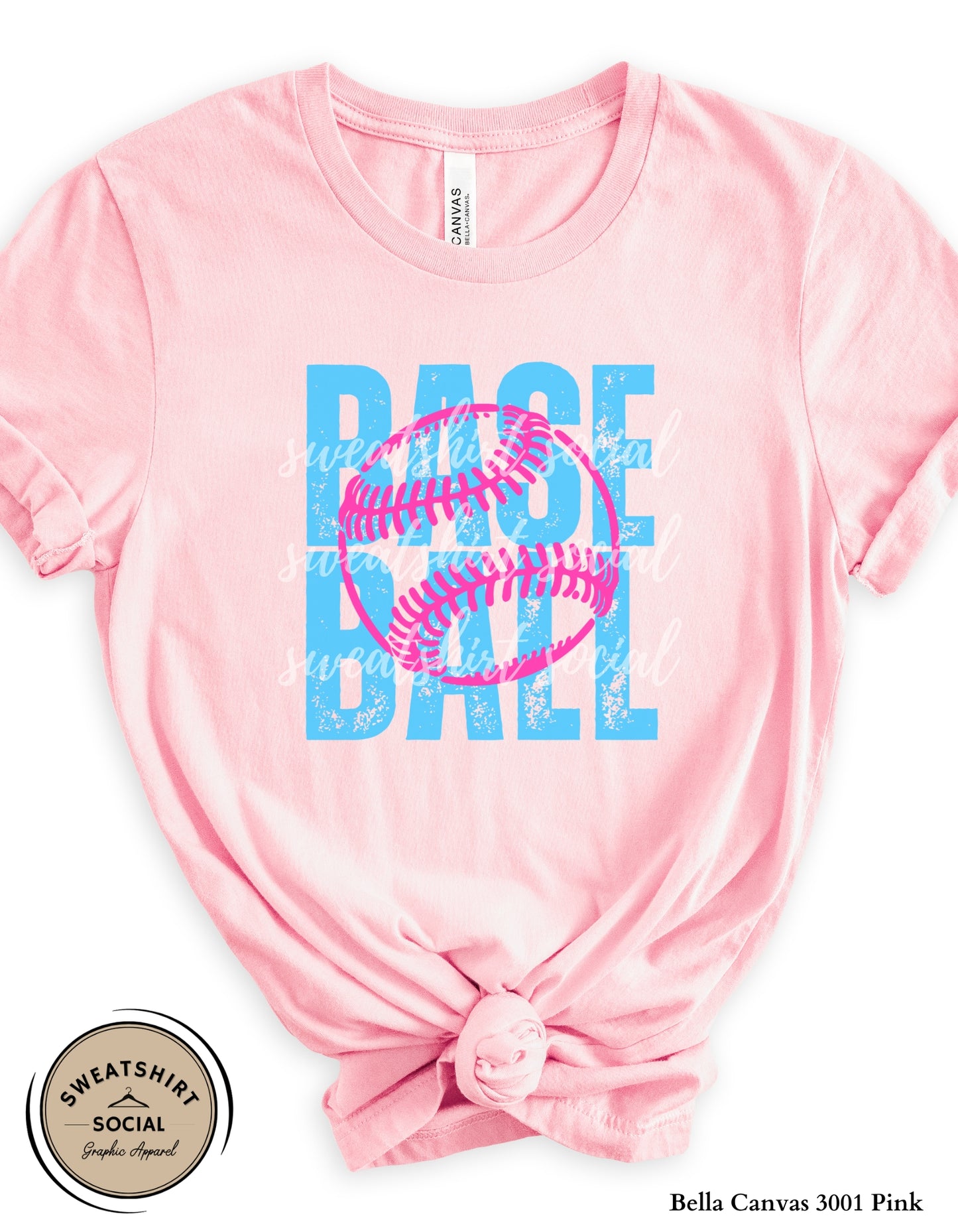 Baseball Pink Stitch Graphic Shirt or Sweatshirt – Bold Distressed Game Day Tee (Adult Sizes S–2XL)