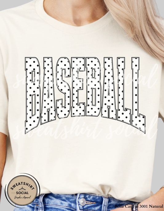 Baseball Polka Dot Graphic Shirt or Sweatshirt – Neutral Game Day Arch Tee (Adult Sizes S–2XL)