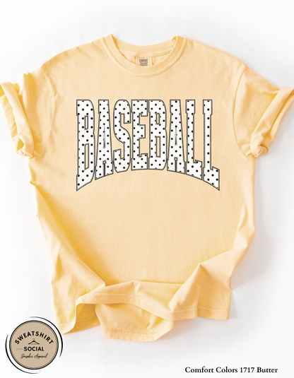 Baseball Polka Dot Graphic Shirt or Sweatshirt – Neutral Game Day Arch Tee (Adult Sizes S–2XL)