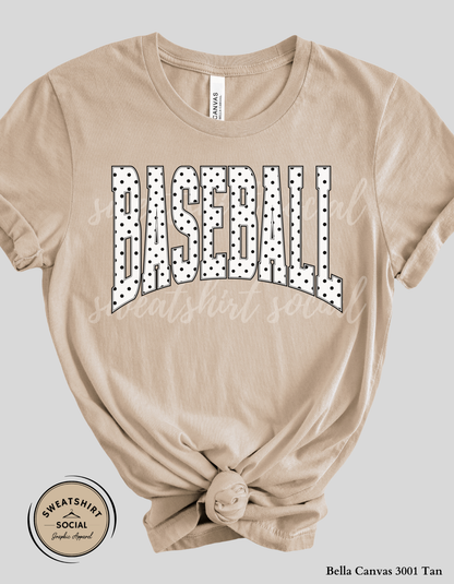 Baseball Polka Dot Graphic Shirt or Sweatshirt – Neutral Game Day Arch Tee (Adult Sizes S–2XL)