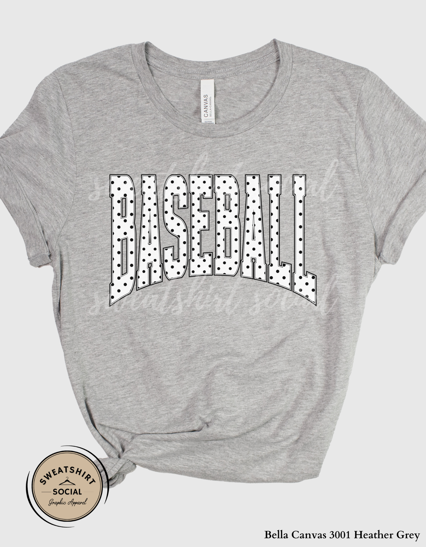 Baseball Polka Dot Graphic Shirt or Sweatshirt – Neutral Game Day Arch Tee (Adult Sizes S–2XL)