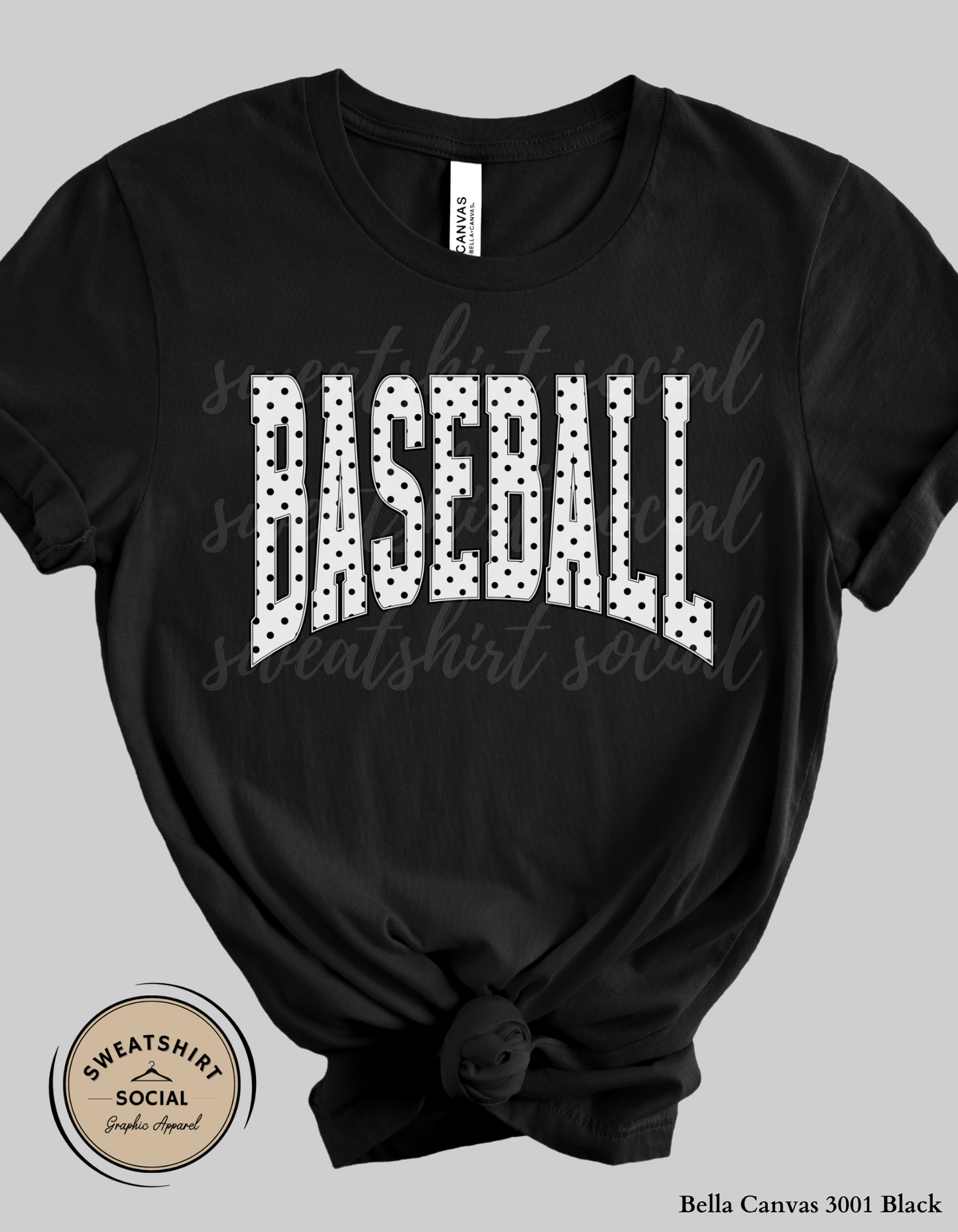 Baseball Polka Dot Graphic Shirt or Sweatshirt – Neutral Game Day Arch Tee (Adult Sizes S–2XL)