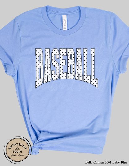 Baseball Polka Dot Graphic Shirt or Sweatshirt – Neutral Game Day Arch Tee (Adult Sizes S–2XL)