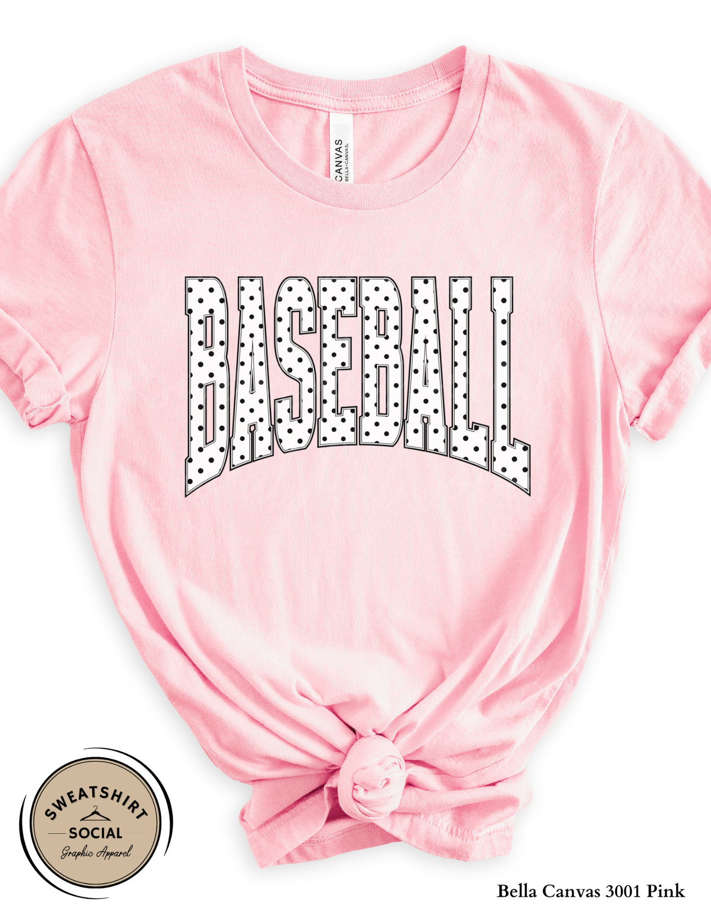 Baseball Polka Dot Graphic Shirt or Sweatshirt – Neutral Game Day Arch Tee (Adult Sizes S–2XL)