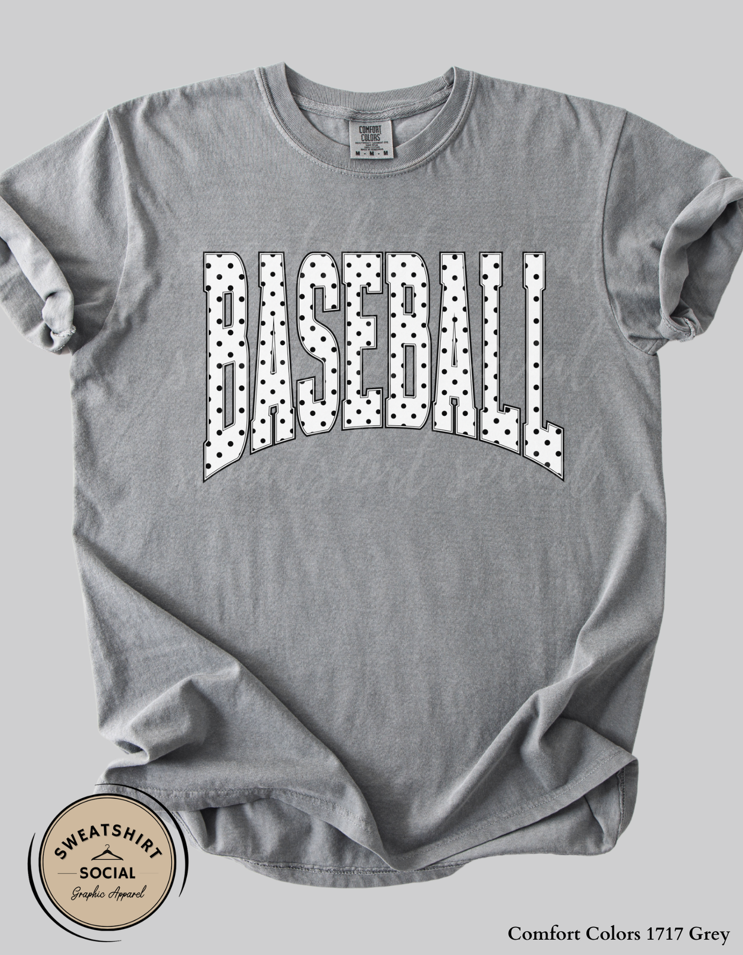 Baseball Polka Dot Graphic Shirt or Sweatshirt – Neutral Game Day Arch Tee (Adult Sizes S–2XL)