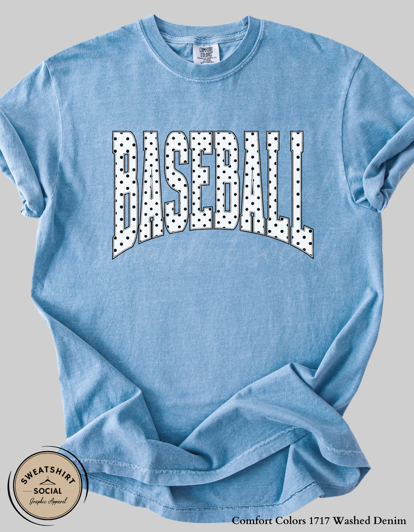 Baseball Polka Dot Graphic Shirt or Sweatshirt – Neutral Game Day Arch Tee (Adult Sizes S–2XL)