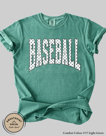 Baseball Polka Dot Graphic Shirt or Sweatshirt – Neutral Game Day Arch Tee (Adult Sizes S–2XL)