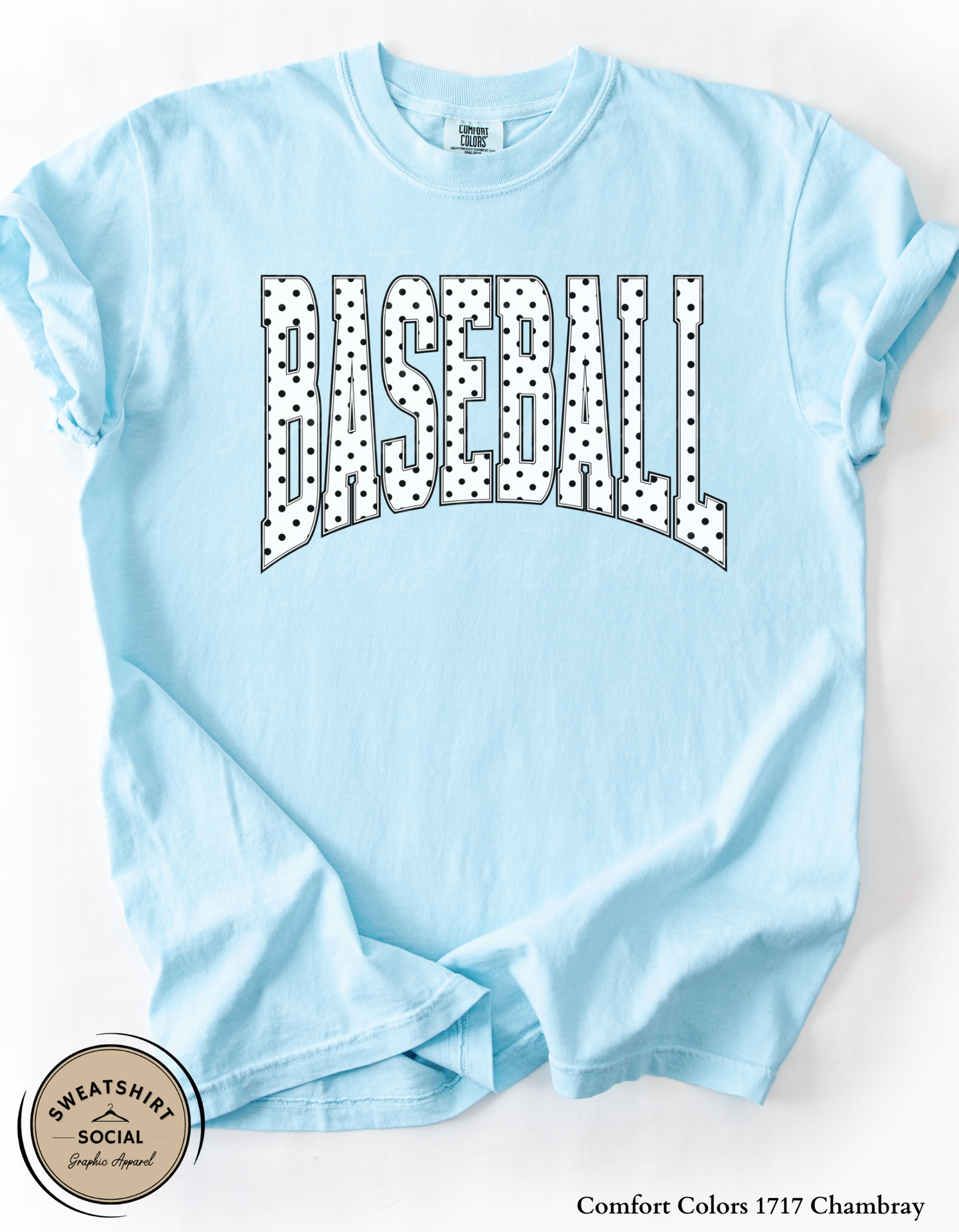 Baseball Polka Dot Graphic Shirt or Sweatshirt – Neutral Game Day Arch Tee (Adult Sizes S–2XL)