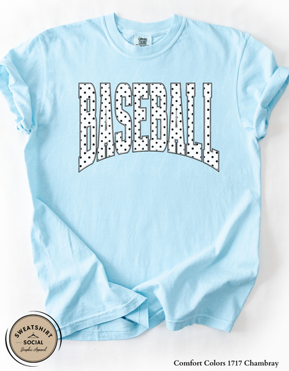 Baseball Polka Dot Graphic Shirt or Sweatshirt – Neutral Game Day Arch Tee (Adult Sizes S–2XL)