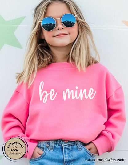 Be Mine Valentine T-Shirt or Sweatshirt for Kids – Simple Script Love Design (Infant–Youth Sizes)