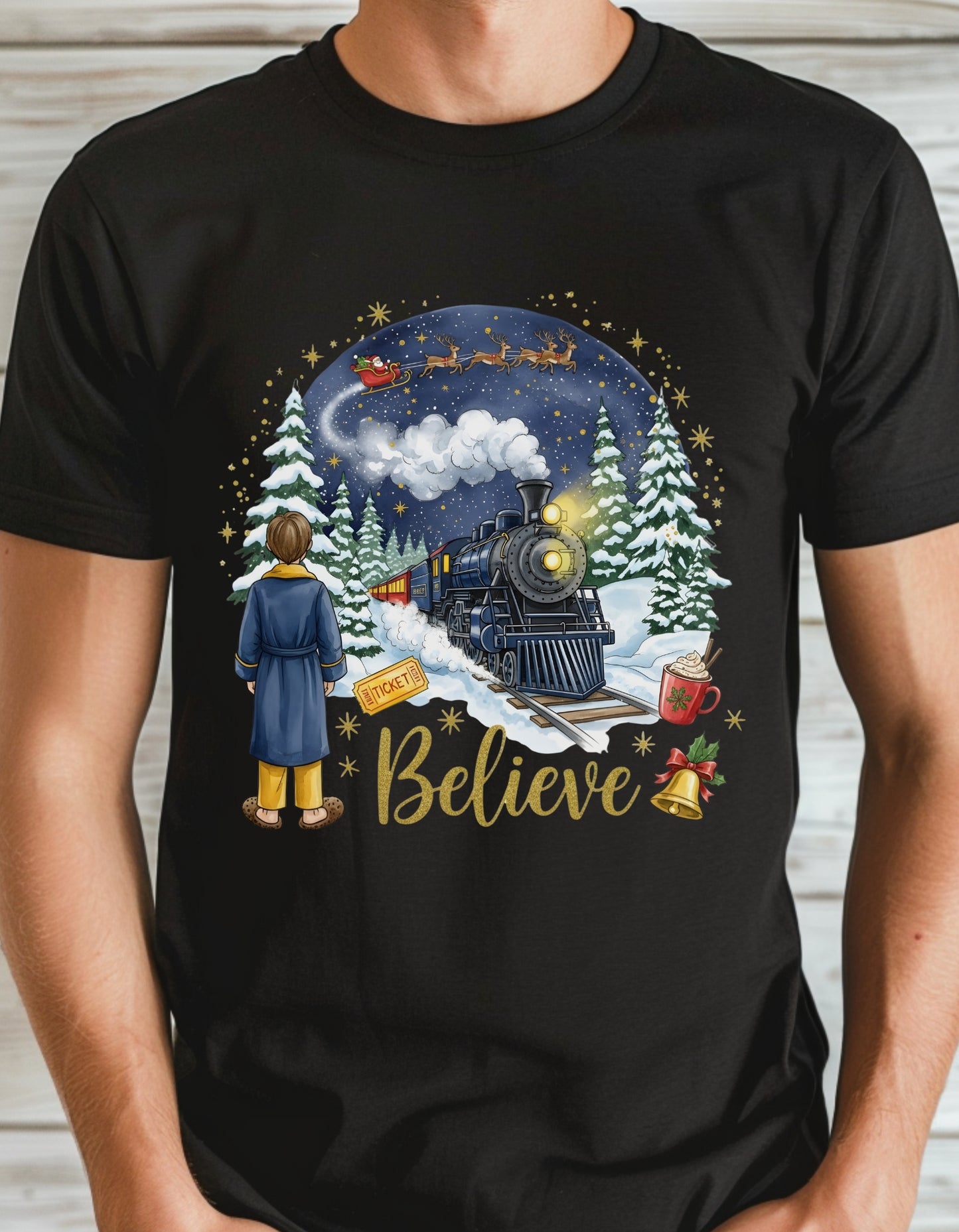Believe Christmas Sweatshirt – Magical Holiday Train Crewneck (Adult Sizes S–2XL)