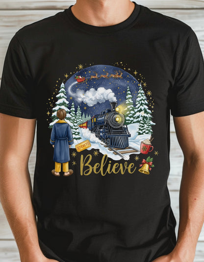 Believe Christmas Sweatshirt – Magical Holiday Train Crewneck (Adult Sizes S–2XL)