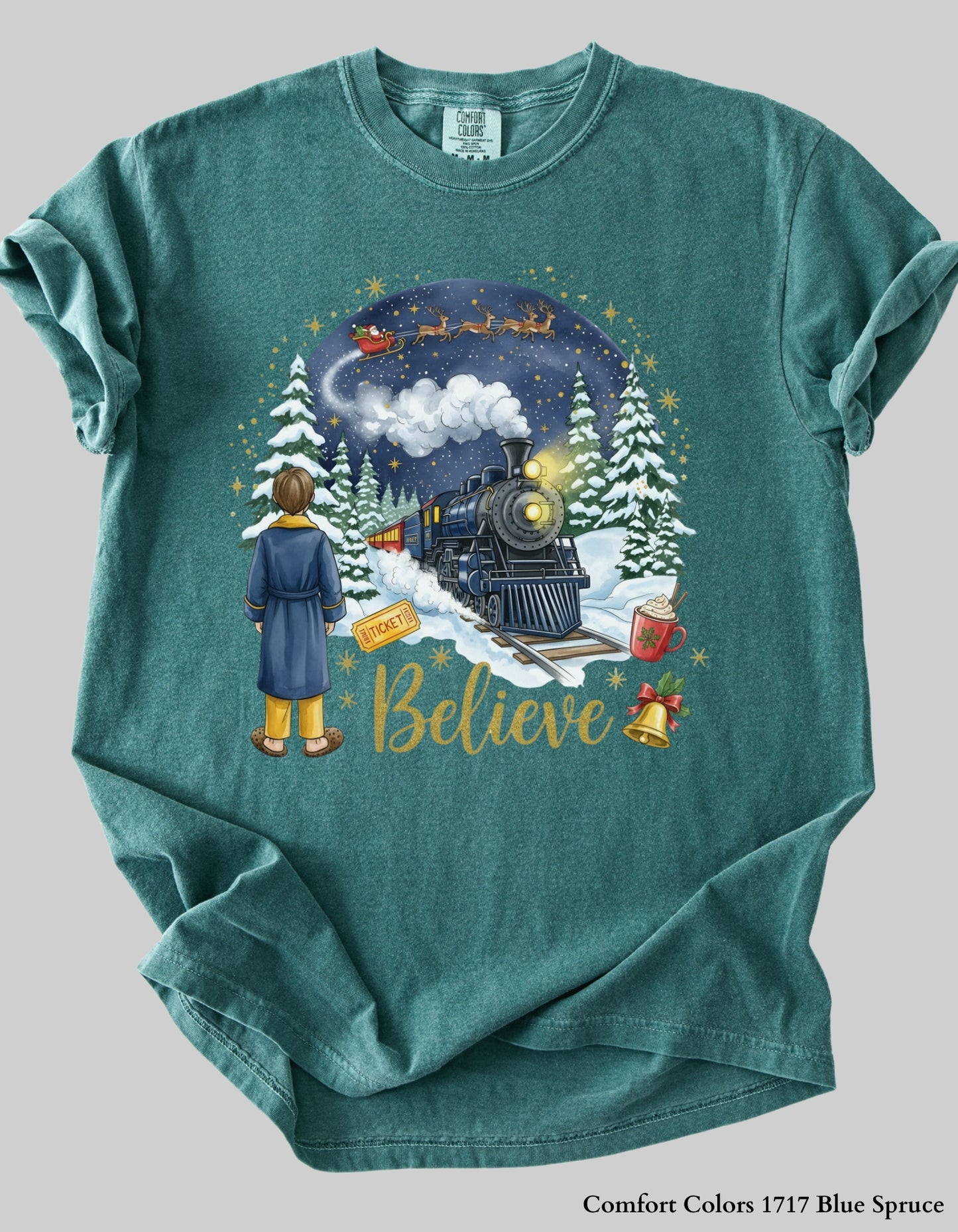 Believe Christmas Sweatshirt – Magical Holiday Train Crewneck (Adult Sizes S–2XL)