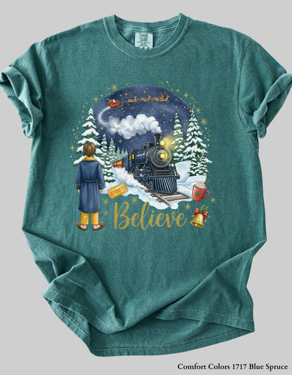 Believe Christmas Sweatshirt – Magical Holiday Train Crewneck (Adult Sizes S–2XL)