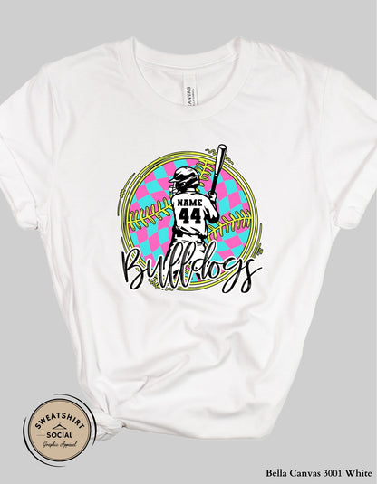 Custom Neon Check Baseball Player Shirt or Tank – Personalized Name & Number Game Day Graphic (Adult Sizes S–2XL)