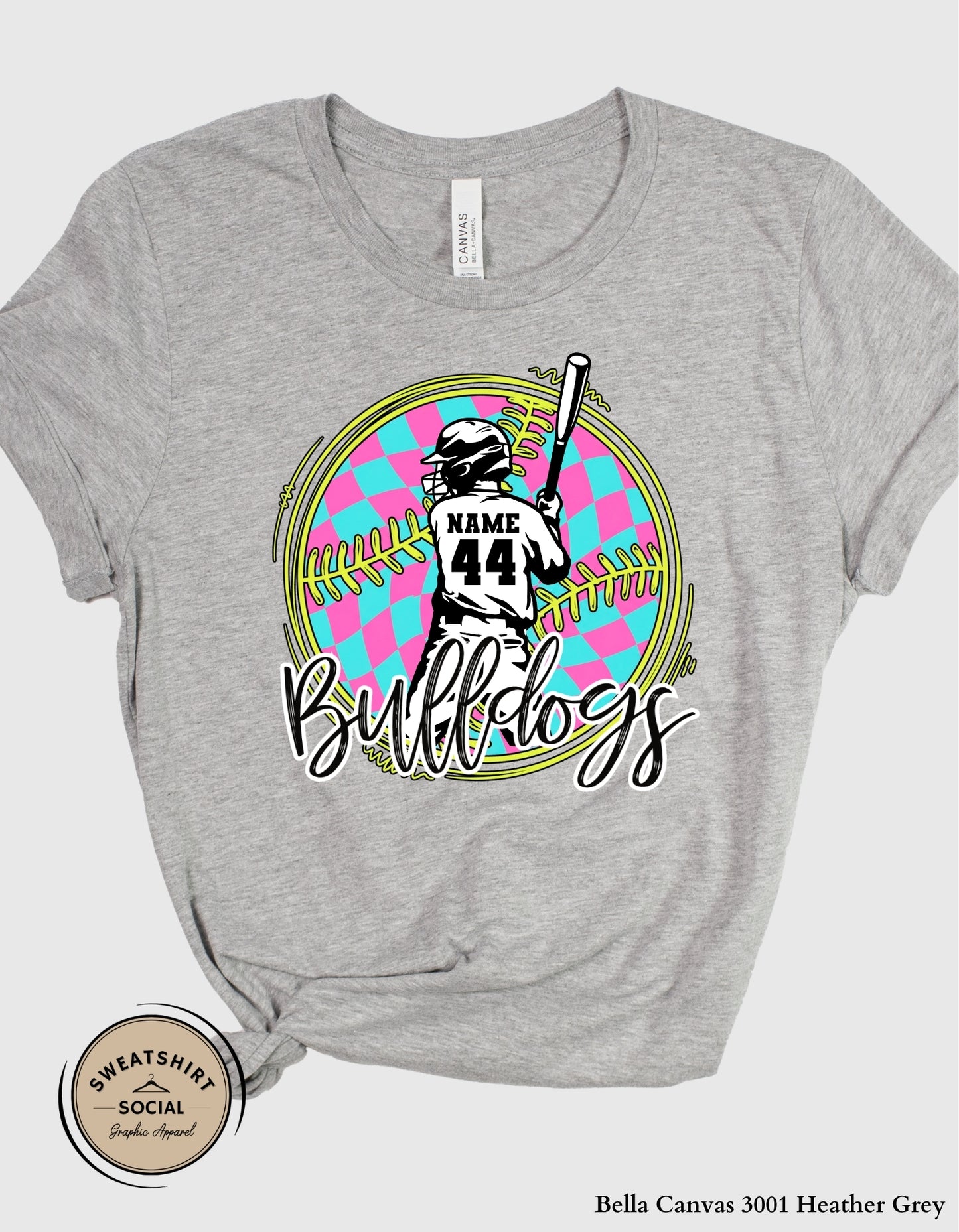 Custom Neon Check Baseball Player Shirt or Tank – Personalized Name & Number Game Day Graphic (Adult Sizes S–2XL)