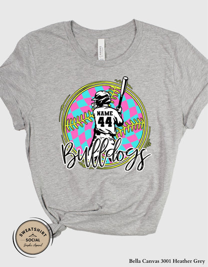 Custom Neon Check Baseball Player Shirt or Tank – Personalized Name & Number Game Day Graphic (Adult Sizes S–2XL)