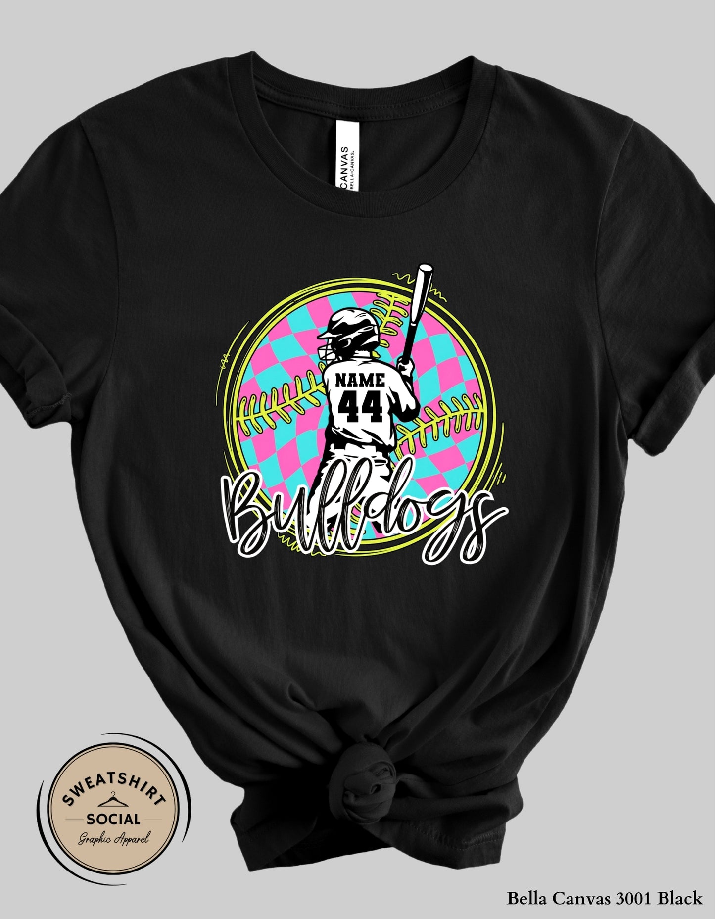 Custom Neon Check Baseball Player Shirt or Tank – Personalized Name & Number Game Day Graphic (Adult Sizes S–2XL)