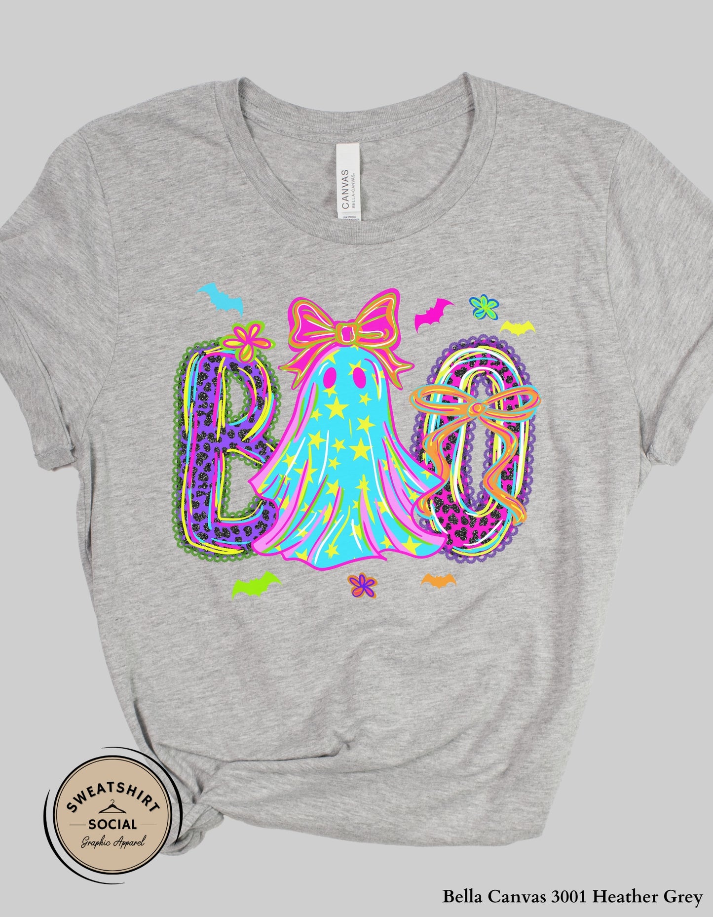 Neon BOO Halloween Shirt or Sweatshirt – Bright & Festive Ghost Design (Adult Sizes)