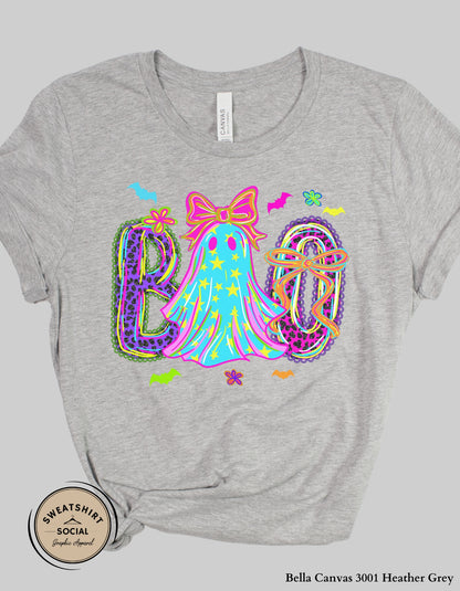 Neon BOO Halloween Shirt or Sweatshirt – Bright & Festive Ghost Design (Adult Sizes)