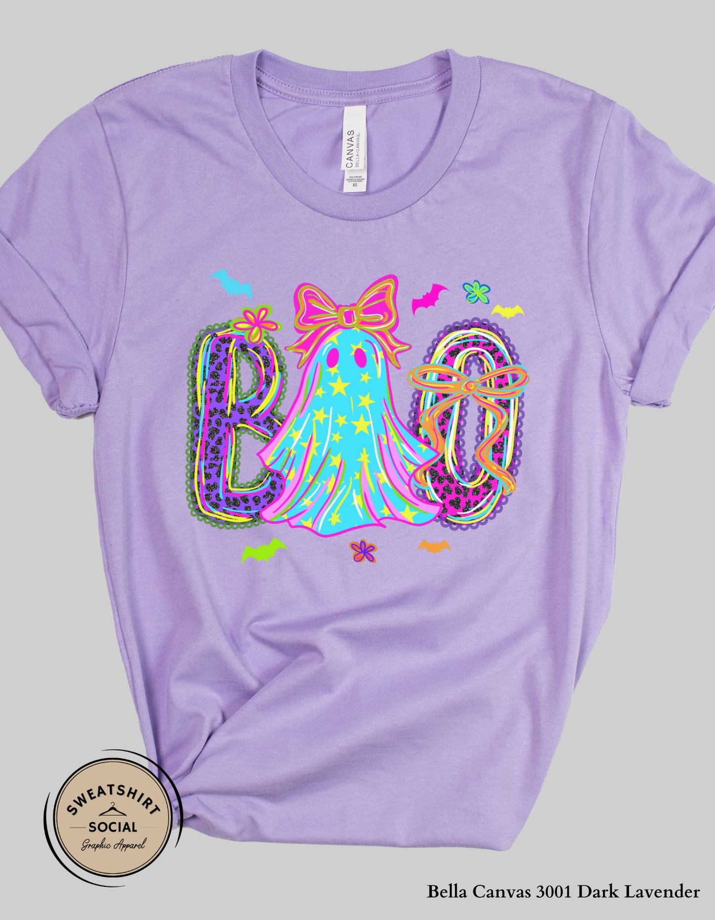 Neon BOO Halloween Shirt or Sweatshirt – Bright & Festive Ghost Design (Adult Sizes)
