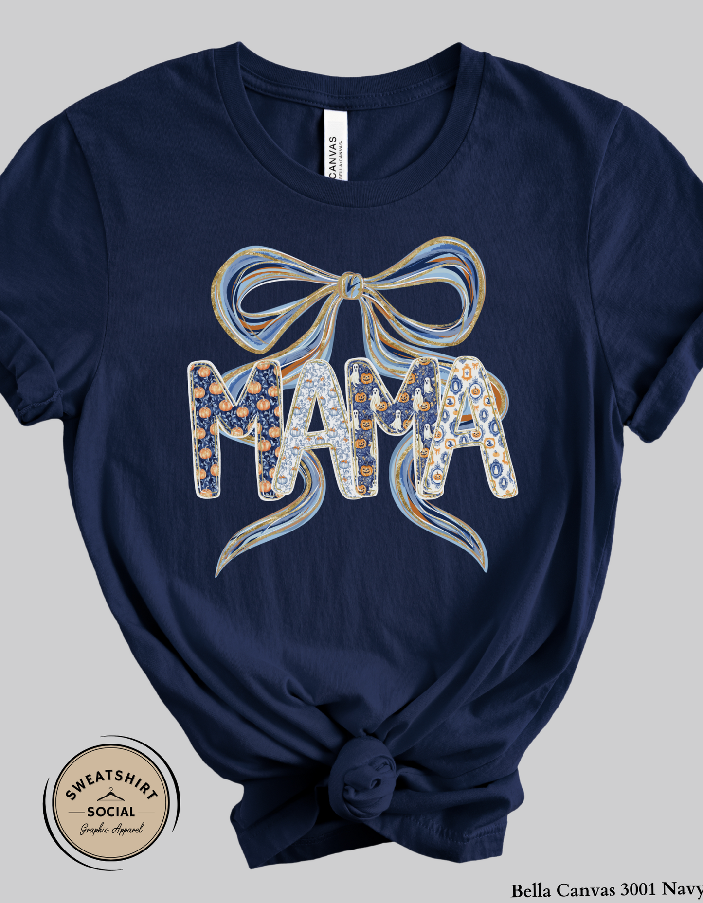 Bow MAMA Halloween Shirt – Festive Fall Graphic Tee for Moms (Adult Sizes S–2XL)