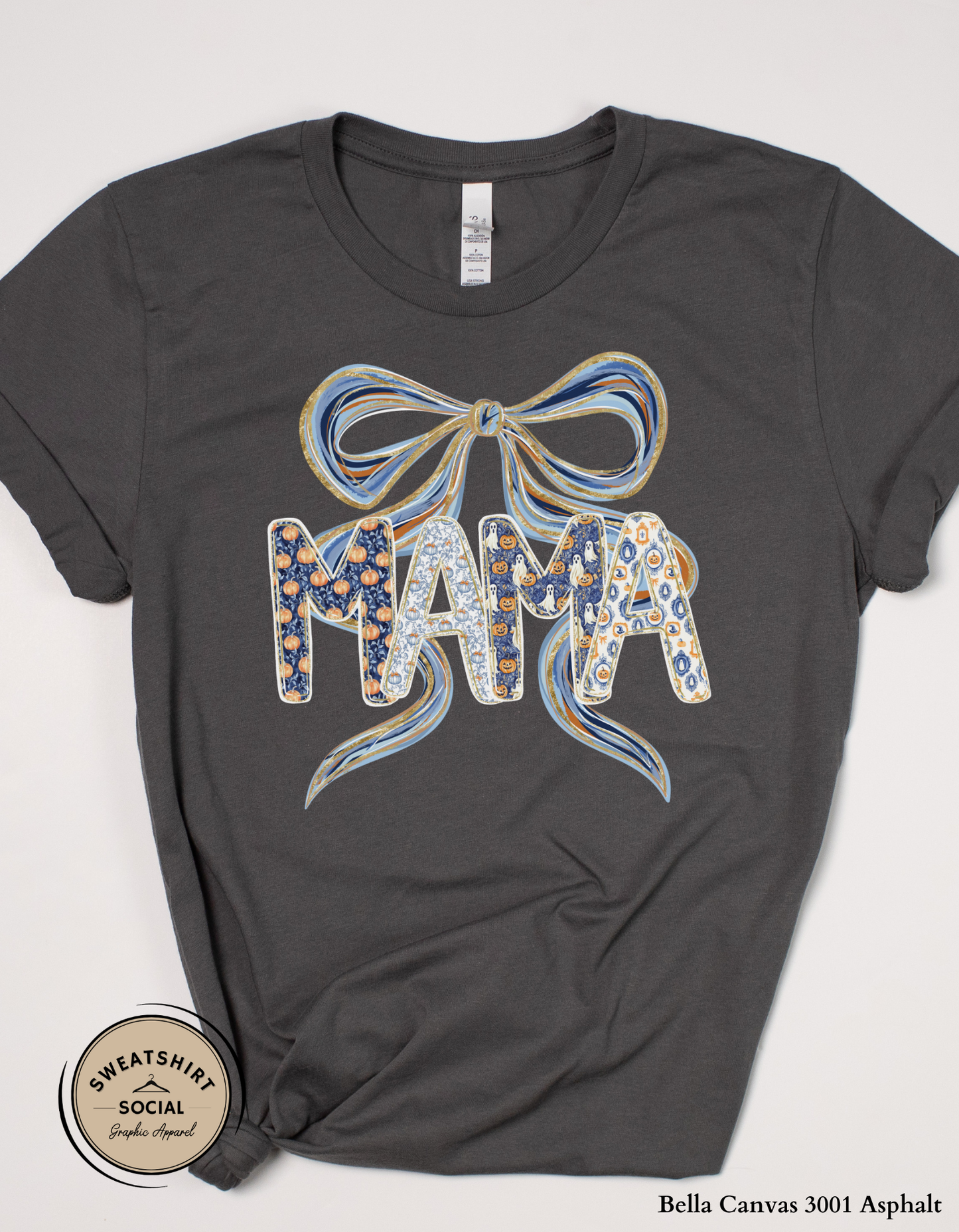 Bow MAMA Halloween Shirt – Festive Fall Graphic Tee for Moms (Adult Sizes S–2XL)