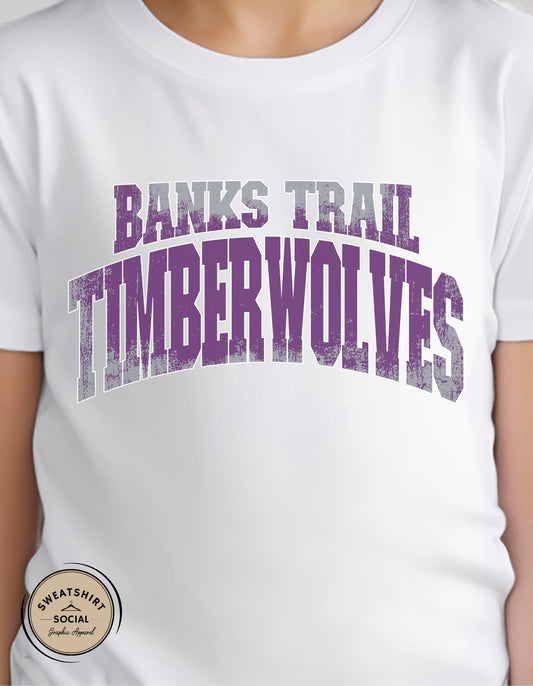 Kids Banks Trail Timberwolves School Spirit Shirt – Vintage Distressed Game Day Tee (Infant, Toddler & Youth)