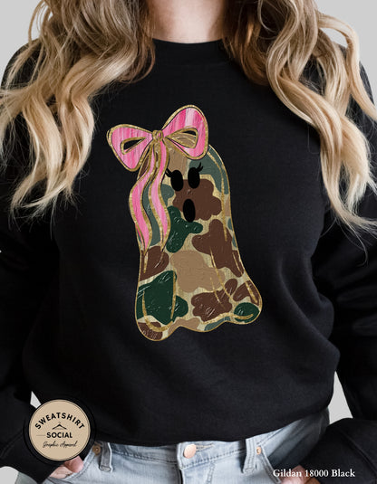 Camo Ghost Halloween Shirt – Pink Bow Spooky Tee (Adult Sizes)