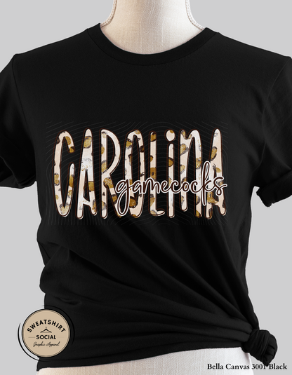 Carolina Gamecocks Leopard Lettered Look Print Shirt – Game Day Tee (Adult Sizes)