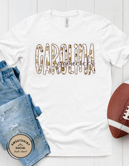 Carolina Gamecocks Leopard Lettered Look Print Shirt – Game Day Tee (Adult Sizes)