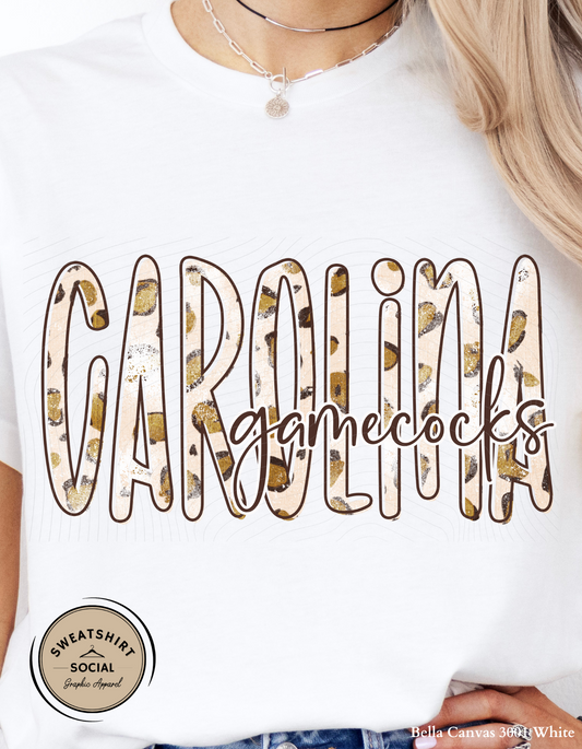 Carolina Gamecocks Leopard Lettered Look Print Shirt – Game Day Tee (Adult Sizes)