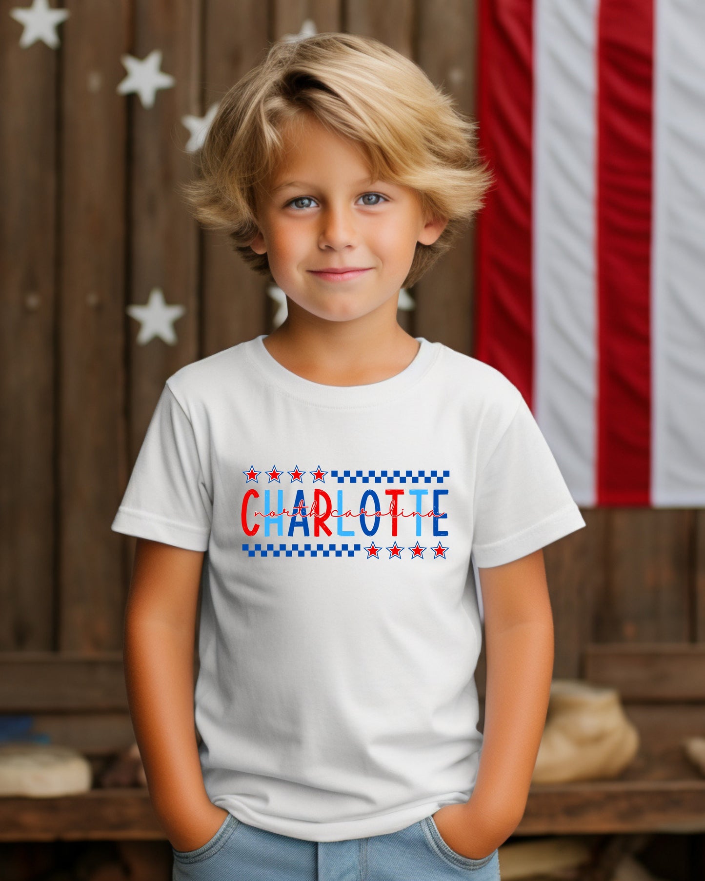 Kids’ Charlotte Fourth of July Shirt – Patriotic Hometown Tee (Infant, Toddler & Youth Sizes)
