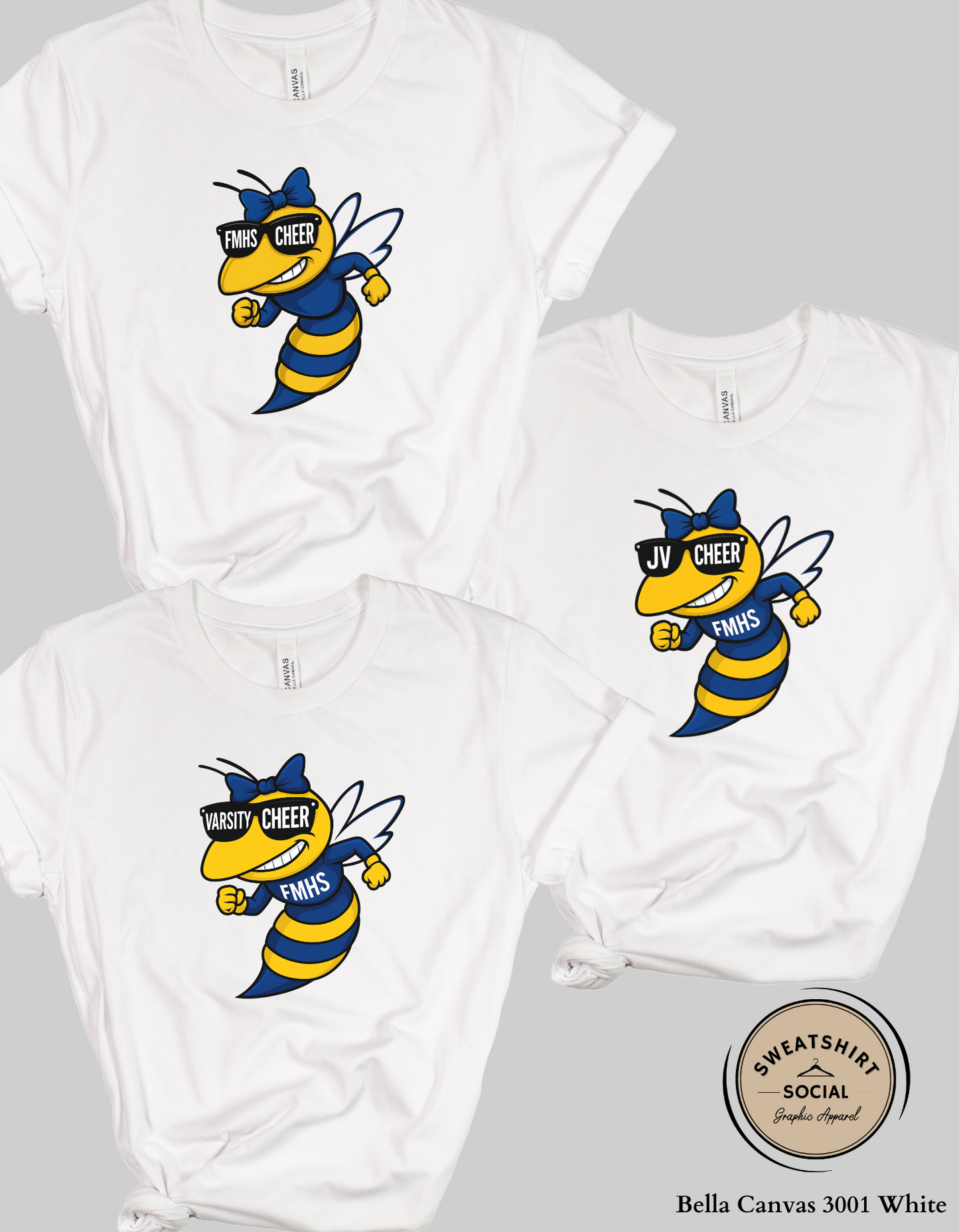 Fort Mill Yellow Jackets Cheer Mascot Shirt – JV, Varsity, or FMHS Cheer (Adult Sizes)
