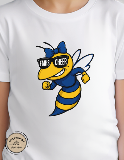 Kids Fort Mill Yellow Jackets Cheer Mascot Shirt – JV, Varsity, or FMHS Cheer (Infant, Toddler, Youth Sizes)