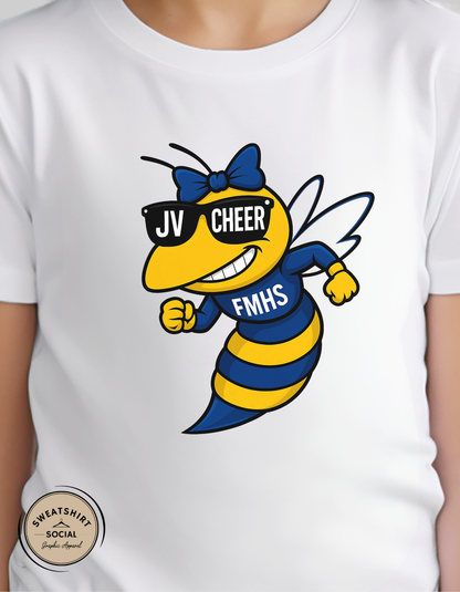 Kids Fort Mill Yellow Jackets Cheer Mascot Shirt – JV, Varsity, or FMHS Cheer (Infant, Toddler, Youth Sizes)