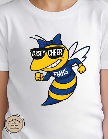 Kids Fort Mill Yellow Jackets Cheer Mascot Shirt – JV, Varsity, or FMHS Cheer (Infant, Toddler, Youth Sizes)