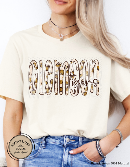 Clemson Tigers Lettered Look Spotted Print Shirt – Game Day Tee or Sweatshirt (Adult Sizes)