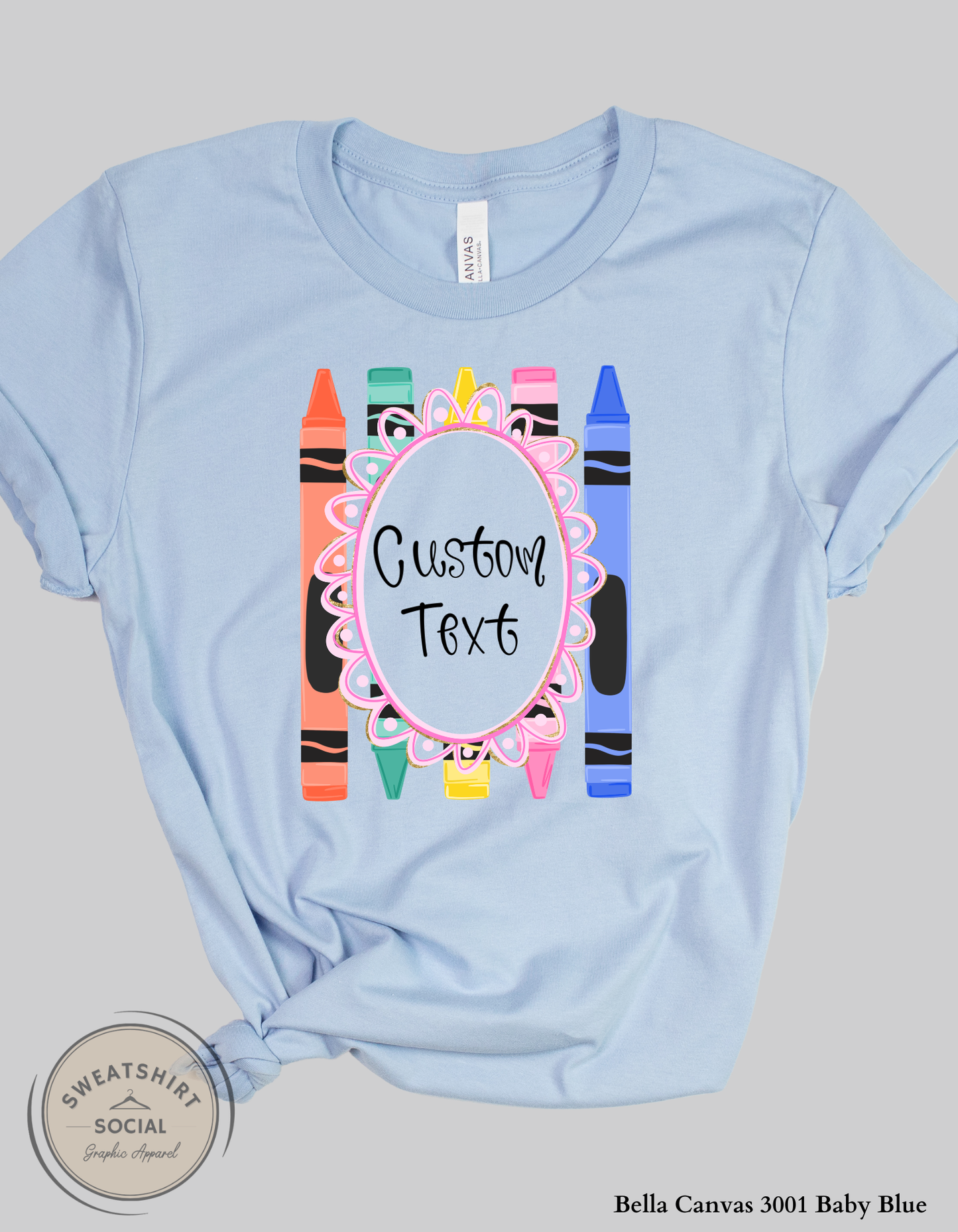 Personalized Teacher Crayon Graphic Tee – Custom Teacher Name Shirt (Adult Sizes S–3XL)