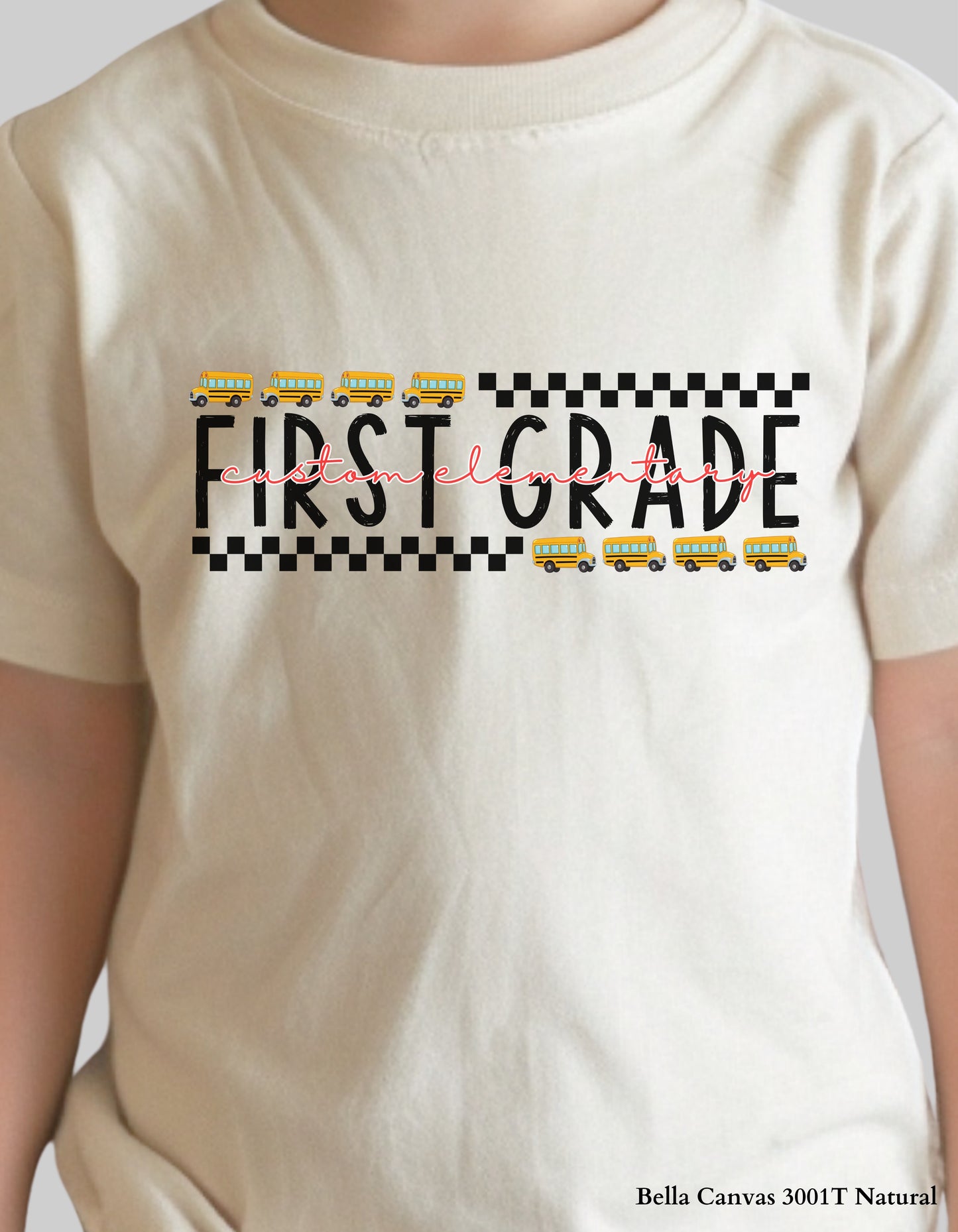 Custom Kids Grade Shirt – School Bus Back to School Tee (Bella+Canvas Toddler & Youth)