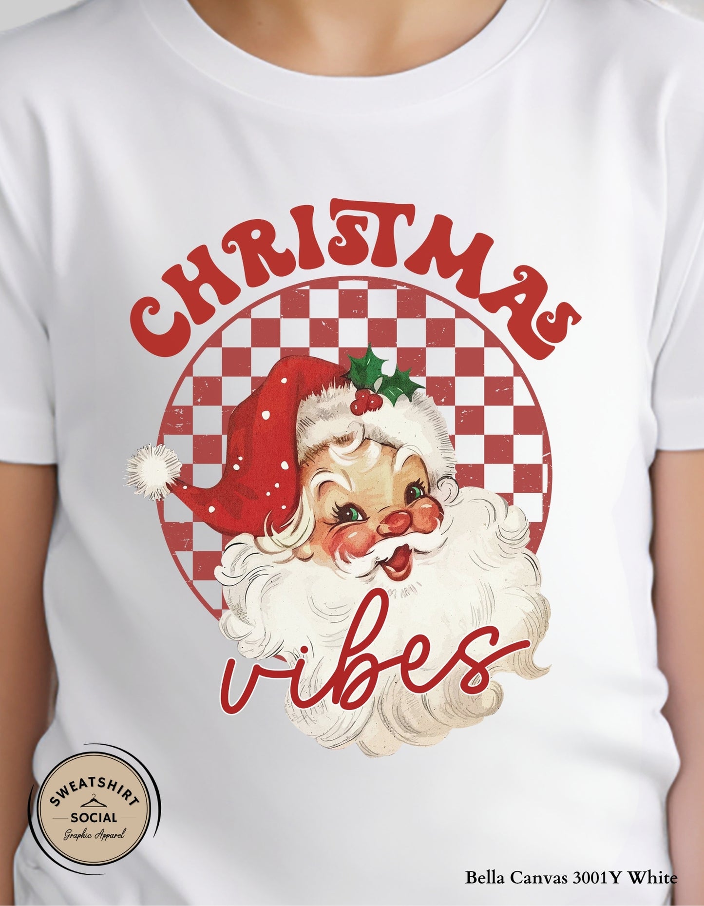 Kids Christmas Vibes Sweatshirt – Retro Santa Holiday Crewneck (Infant–Youth Sizes)