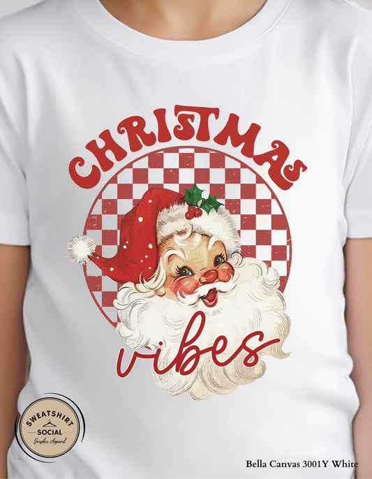 Kids Christmas Vibes Sweatshirt – Retro Santa Holiday Crewneck (Infant–Youth Sizes)