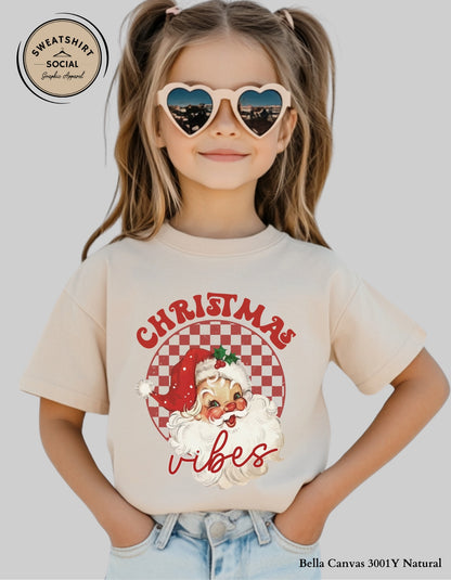 Kids Christmas Vibes Sweatshirt – Retro Santa Holiday Crewneck (Infant–Youth Sizes)