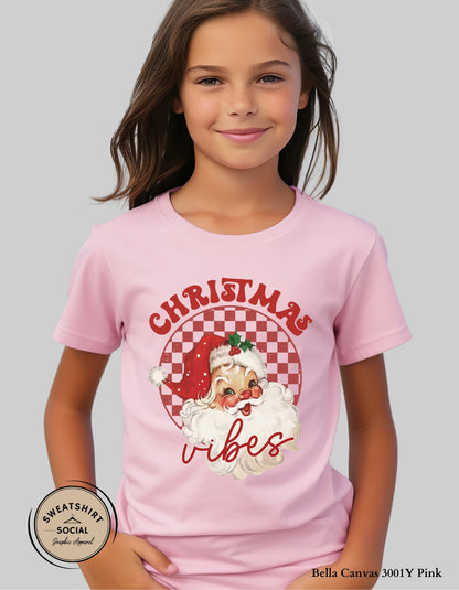Kids Christmas Vibes Sweatshirt – Retro Santa Holiday Crewneck (Infant–Youth Sizes)